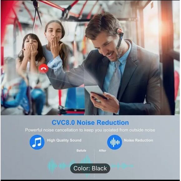 NWT ~ Wireless Headset ~ Siri ~ Mute~ Long Battery Life~ Bluetooth ~Noise Cancel - Picture 9 of 11